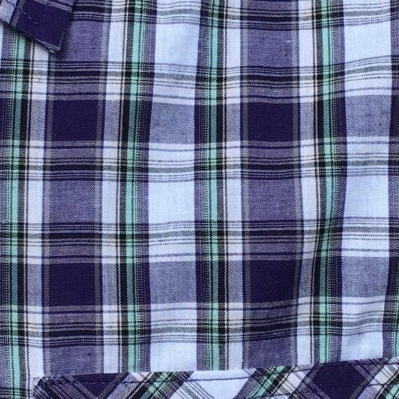 Plaid Purple green Button up Dress Shirt Sz. Small - Picture 2 of 4
